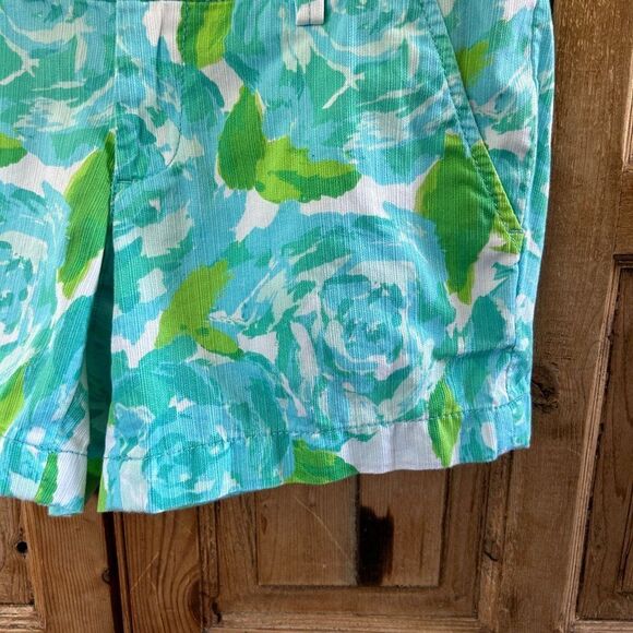 Lilly Pulitzer 0 Shorts Green Blue White Floral Pockets Zipper Mid Rise Callahan - Picture 5 of 11